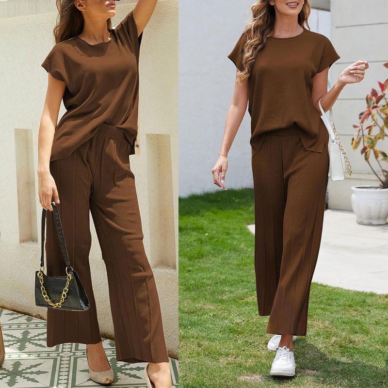 Women's 2-Piece Knit Sweater Set – Pullover Vest & High-Waisted Pants
