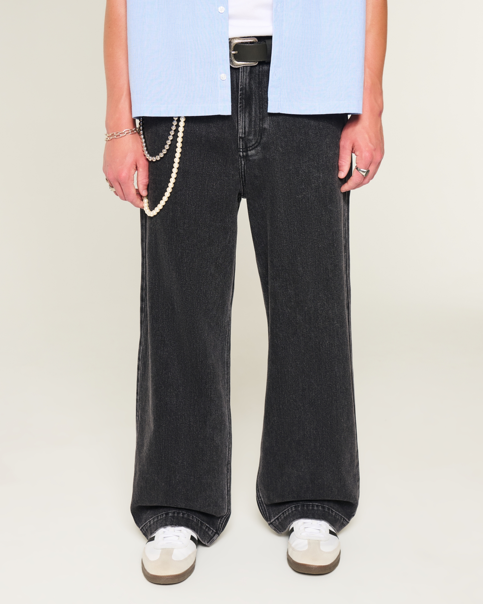 Dark Wash Logo Embroidery Super Baggy Jeans