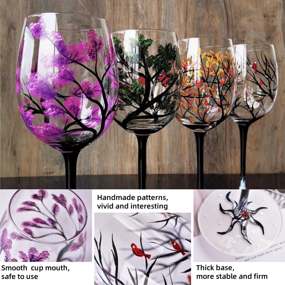 Hand Painted Art - Four Seasons Tree Wine Glasses