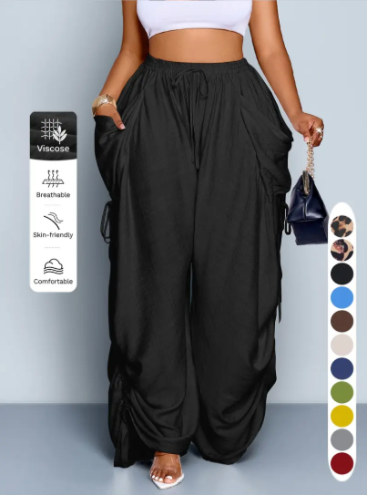 Stay cool this summer: Women's casual, loose-fitting wide-leg trousers made from woven fabric