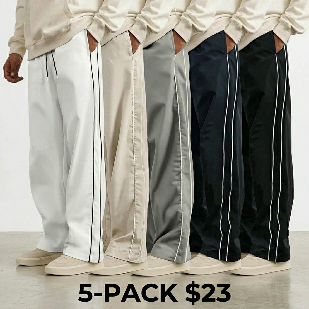 Men's 5-Pack Striped Straight Leg Pants – Casual Athletic Joggers for Spring, Summer & Fall
