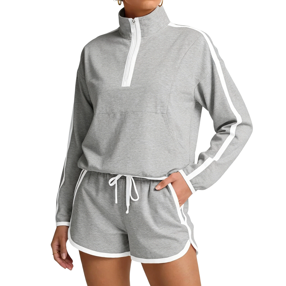 Long Sleeve Pullover & Shorts Casual Outfit