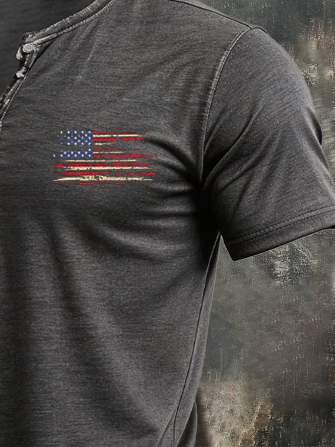Men's Vintage Slub Cotton 100% Pure Cotton Stretch Short-Sleeve Henley T-Shirt