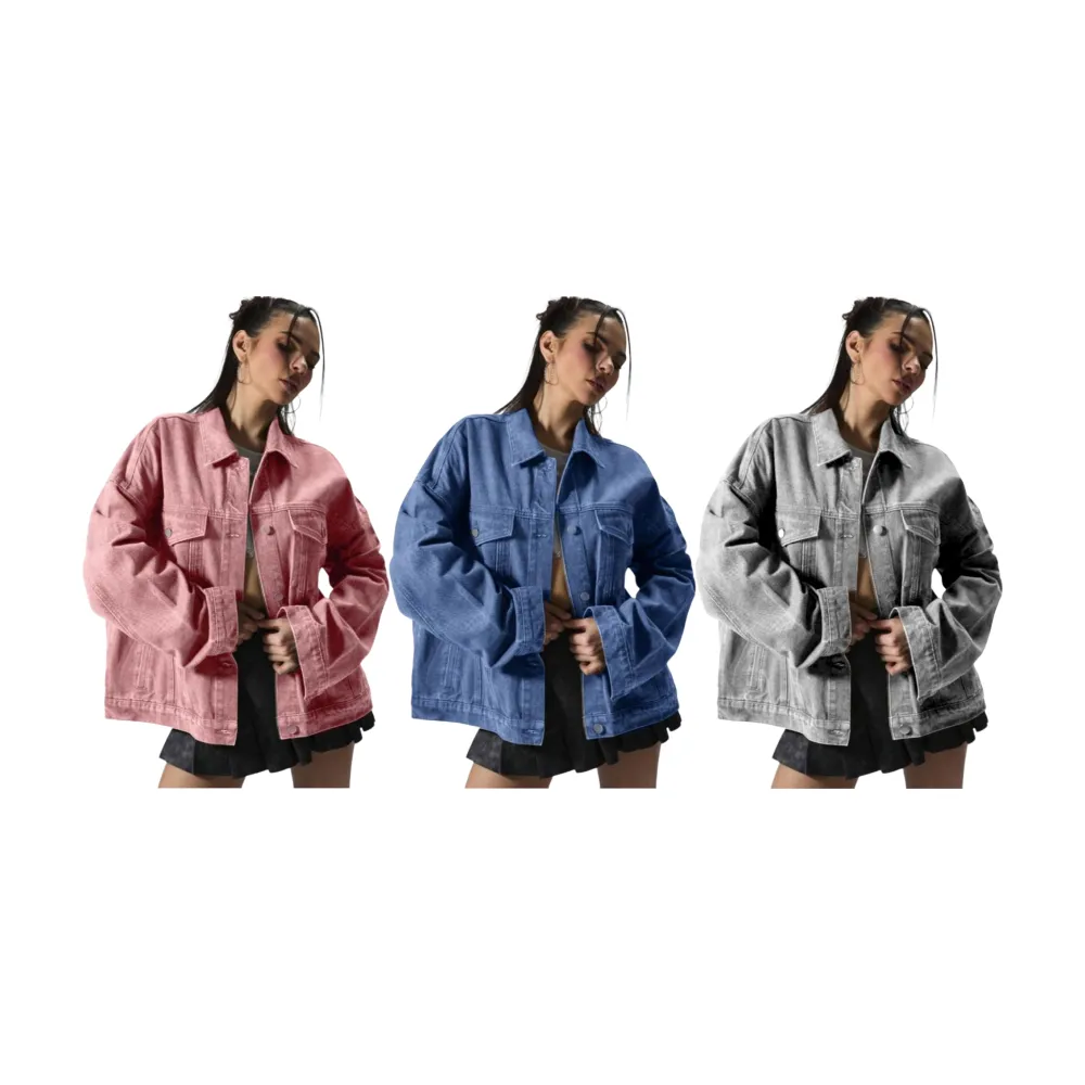 Women's Plain Button Front Drop Shoulder Denim Coat