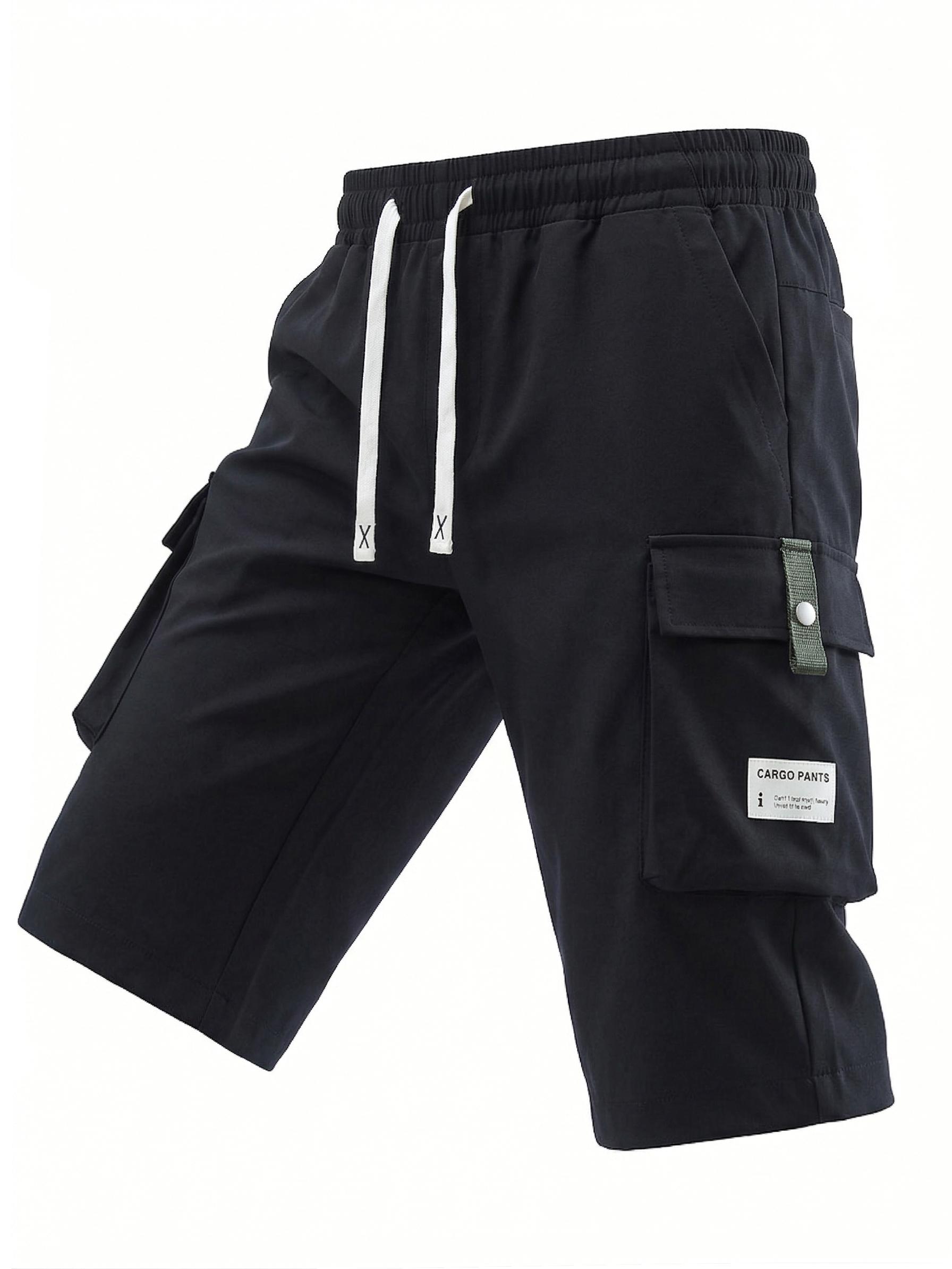Men’s Cargo Shorts, 7/8 Length, Summer Drawstring Waist, Large Pockets