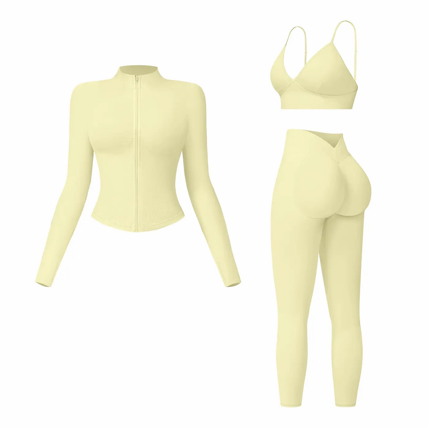 Women's 3-Piece Activewear Set – Criss Cross Crop Top, High Waist Leggings & Zip Up Jacket
