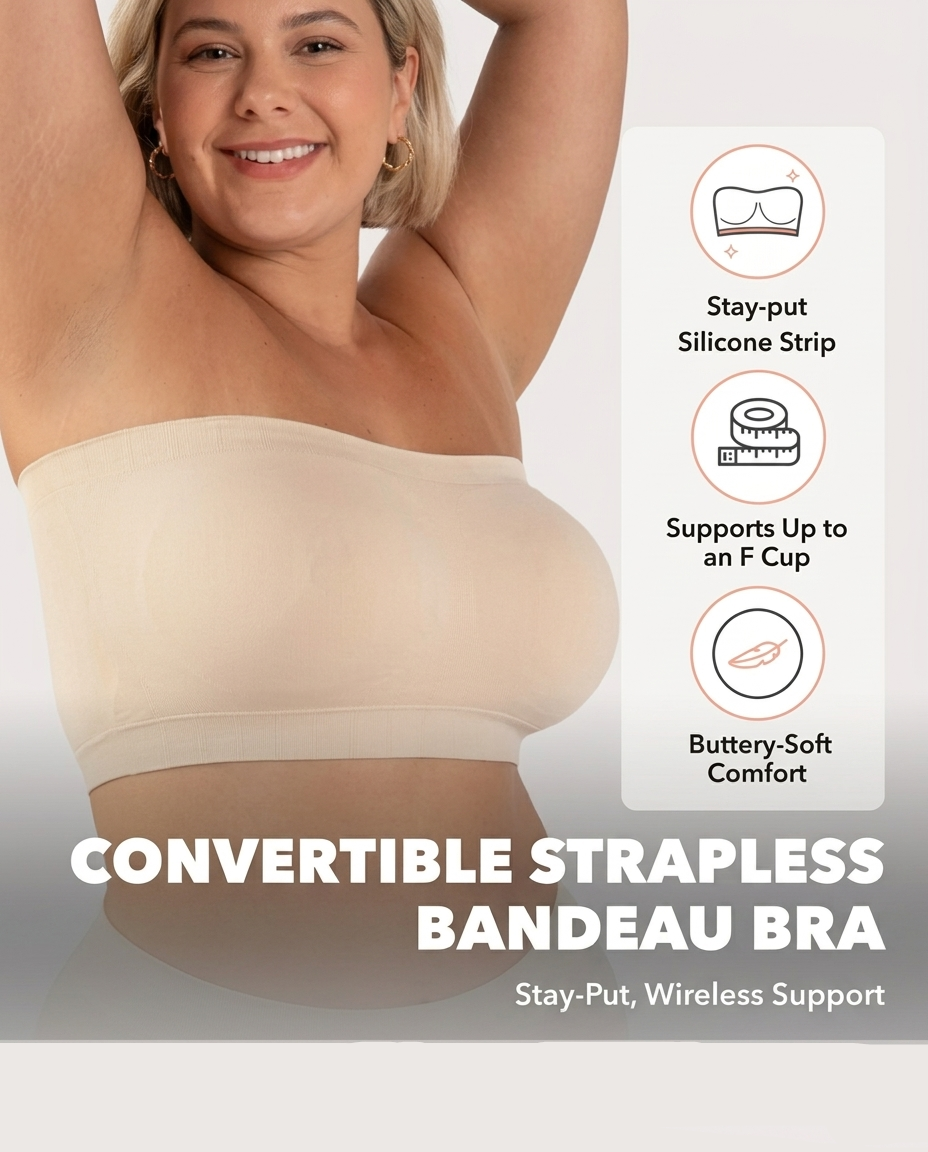 Wireless Backless Bandeau Bra Anti‑Slip Convertible Straps Plus Size
