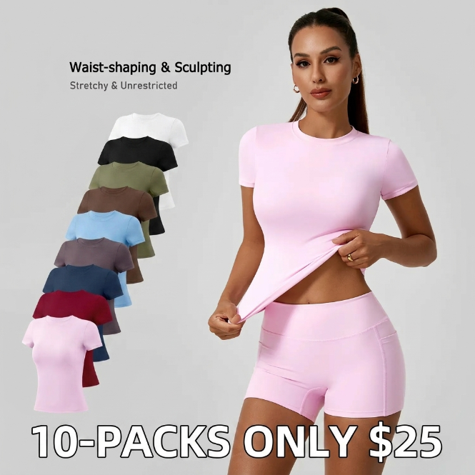 Women’s Slim-Fit Sports T-Shirt Set (Moisture-Wicking Nylon Activewear)