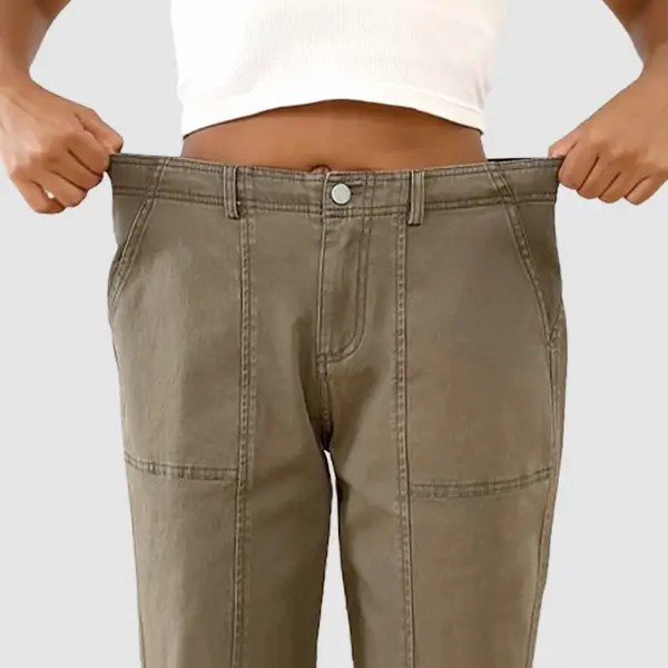 Women's Mid Waist Baby Barrel Fit Pants – Deep Pockets, High Stretch Casual Crop