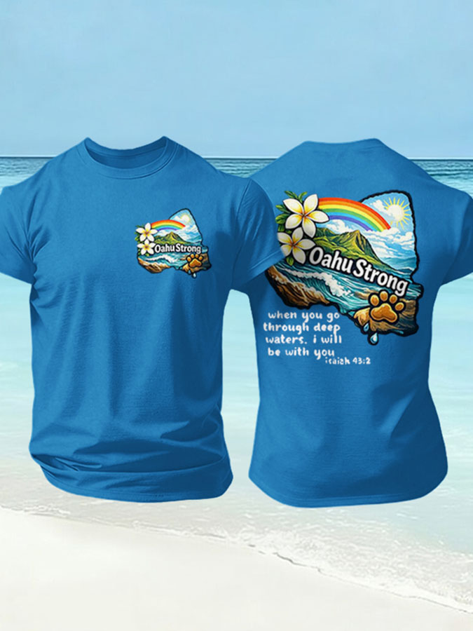 Men'S Hawaii Stronger Than The Storm T-Shirt, Isaiah 43:2 Bible Verse Sea Turtle Starfish Hawaiian Graphic Tee