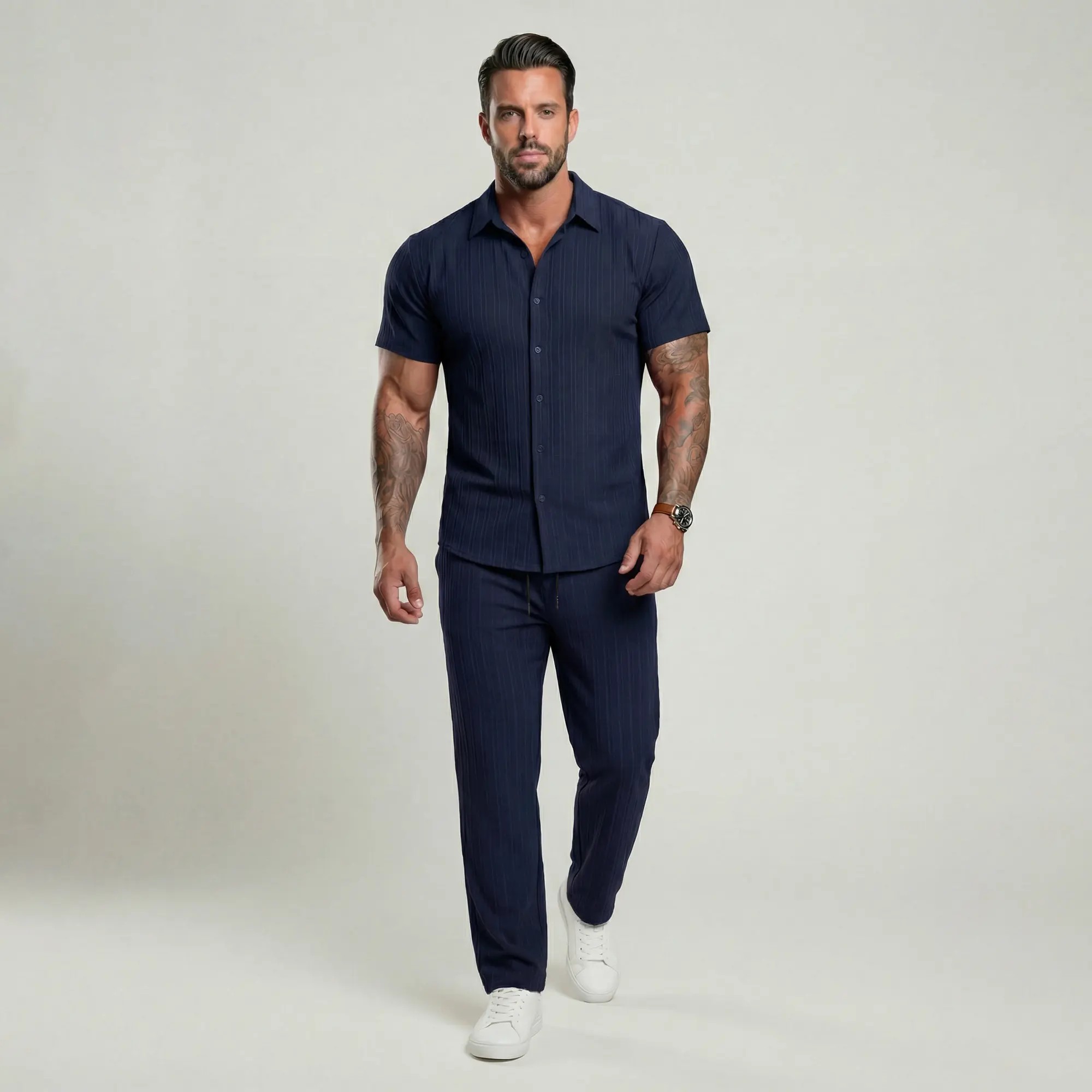 Men's Maroon Button-Front Shirt & Drawstring Pocket Trousers Set