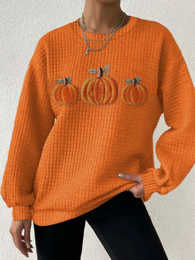 Women's Fall Pumpkin Print Gingham Sweatshirt