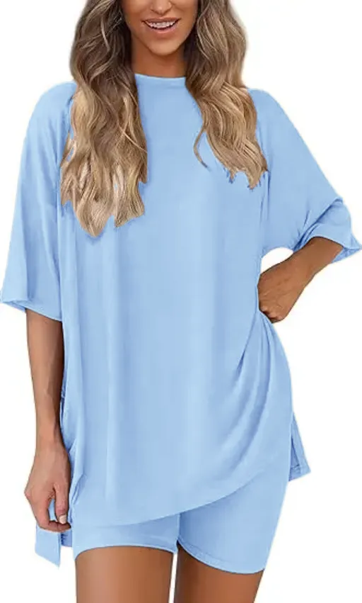 Women's Two Piece Lounge Set 2026 Summer Casual Oversized Shirts