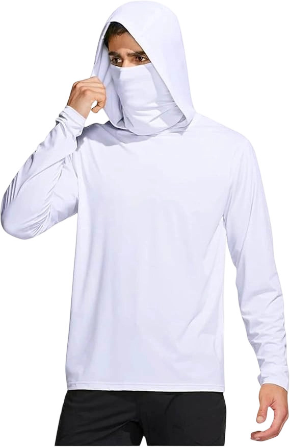 Long Sleeve Sun Shirt Men UPF 50+ Rash Guard Cooling Fishing Hoodies with Mask Casual Summer UV SPF Hiking Blouses
