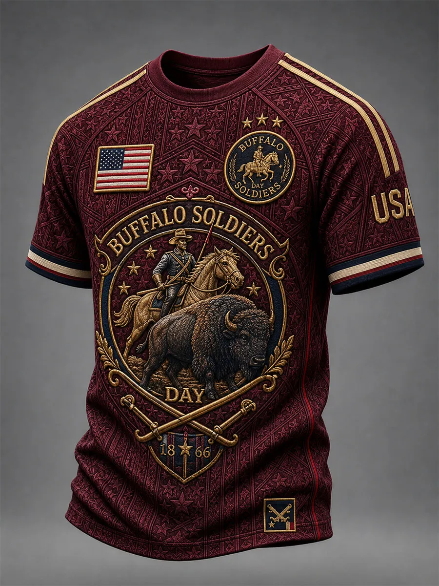Buffalo Soldiers Day Burgundy Vintage Cavalry Commemorative T-Shirt
