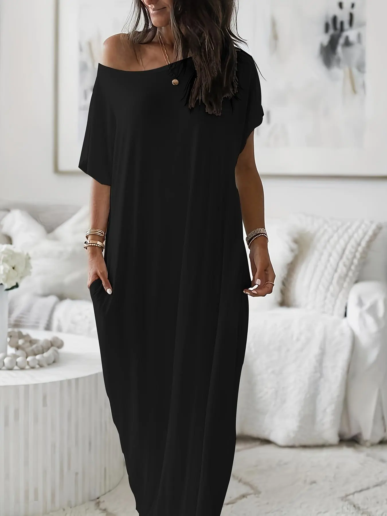 Women's Batwing Sleeve Lounge Dress - Comfy Sleepwear