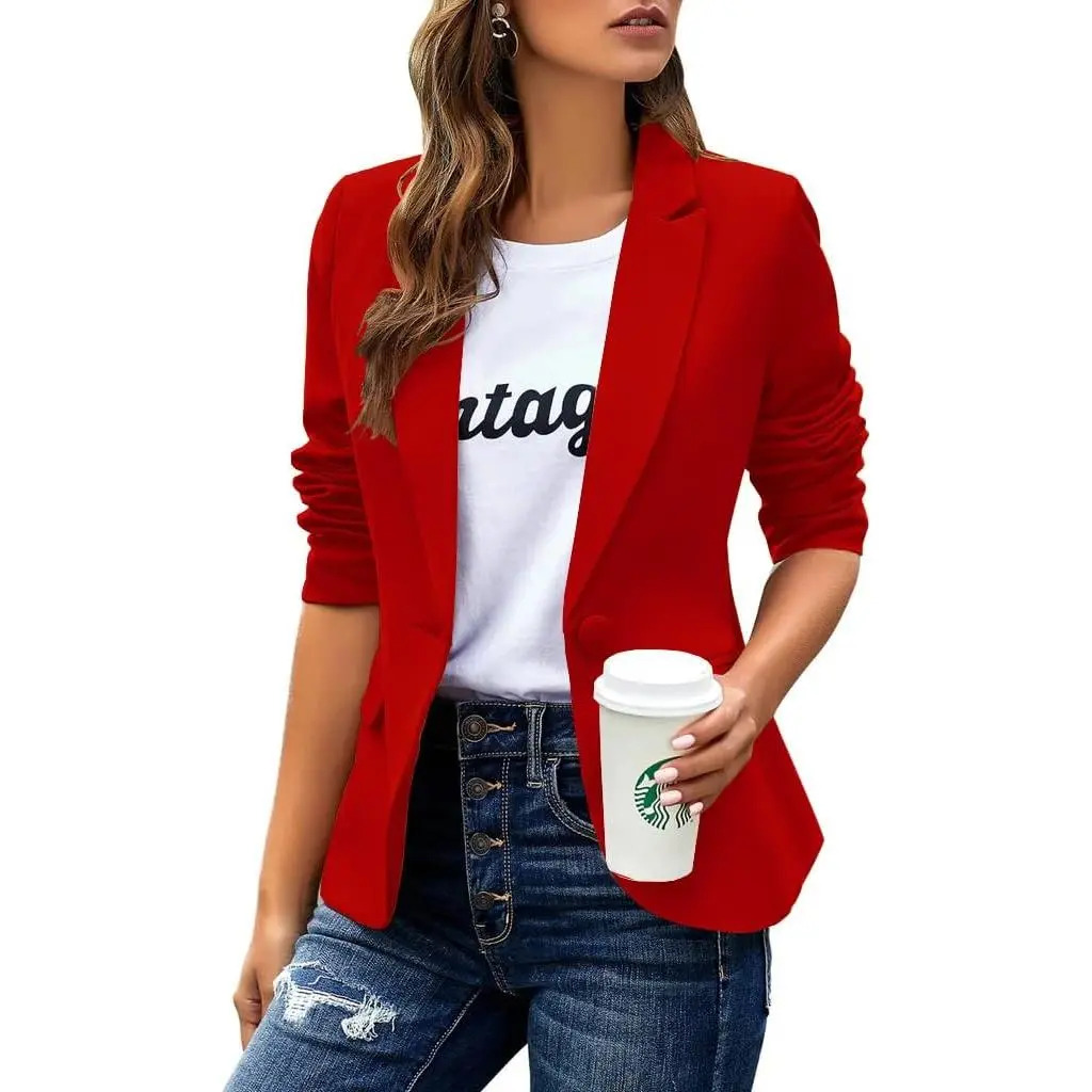 Women's Casual Blazer — Long-Sleeve, Lapel, Single-Breasted, Slim-Fit Business & Commute Jacket