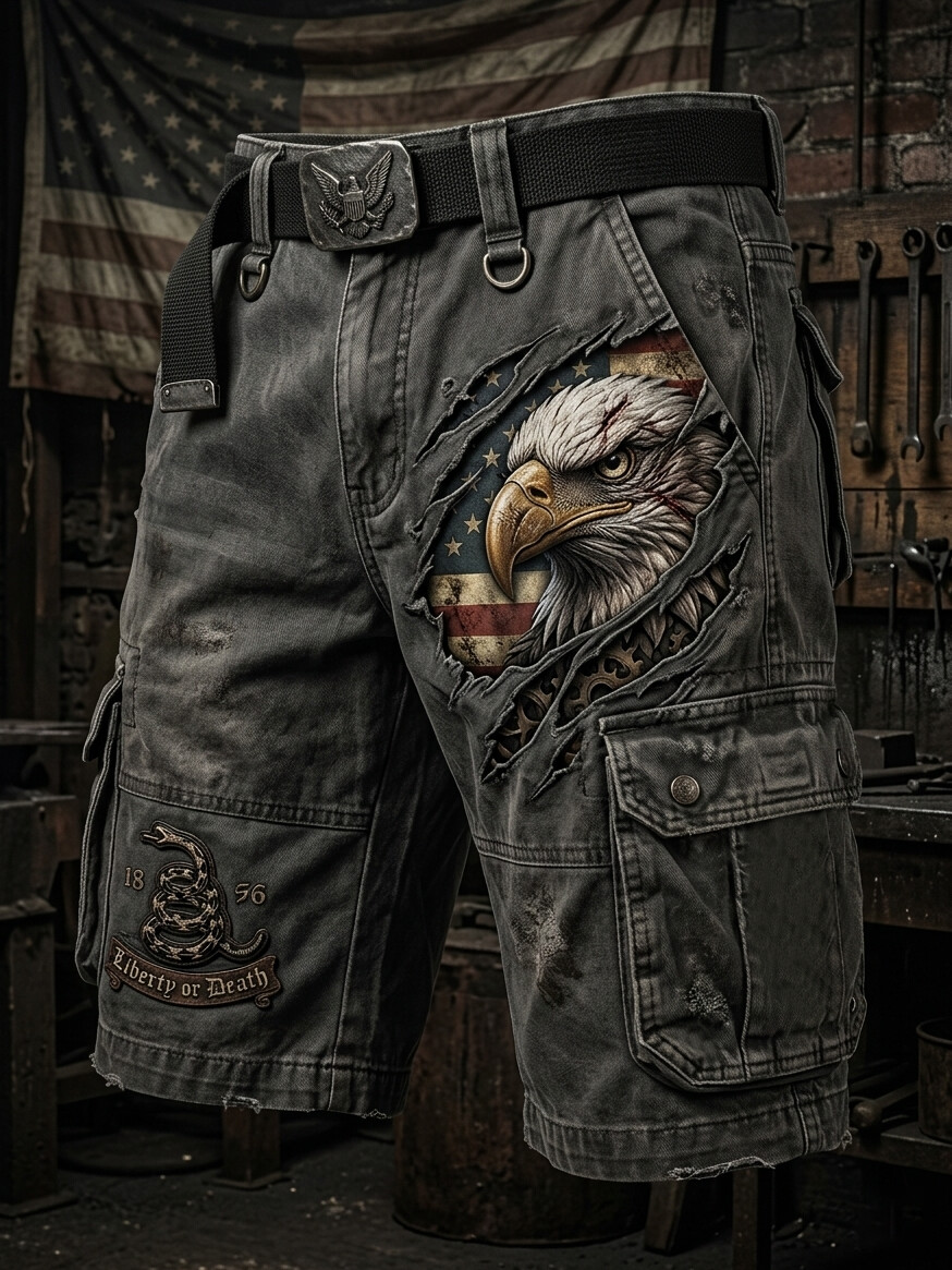 Men's American Eagle And Liberty Or Death Art Print Casual Shorts