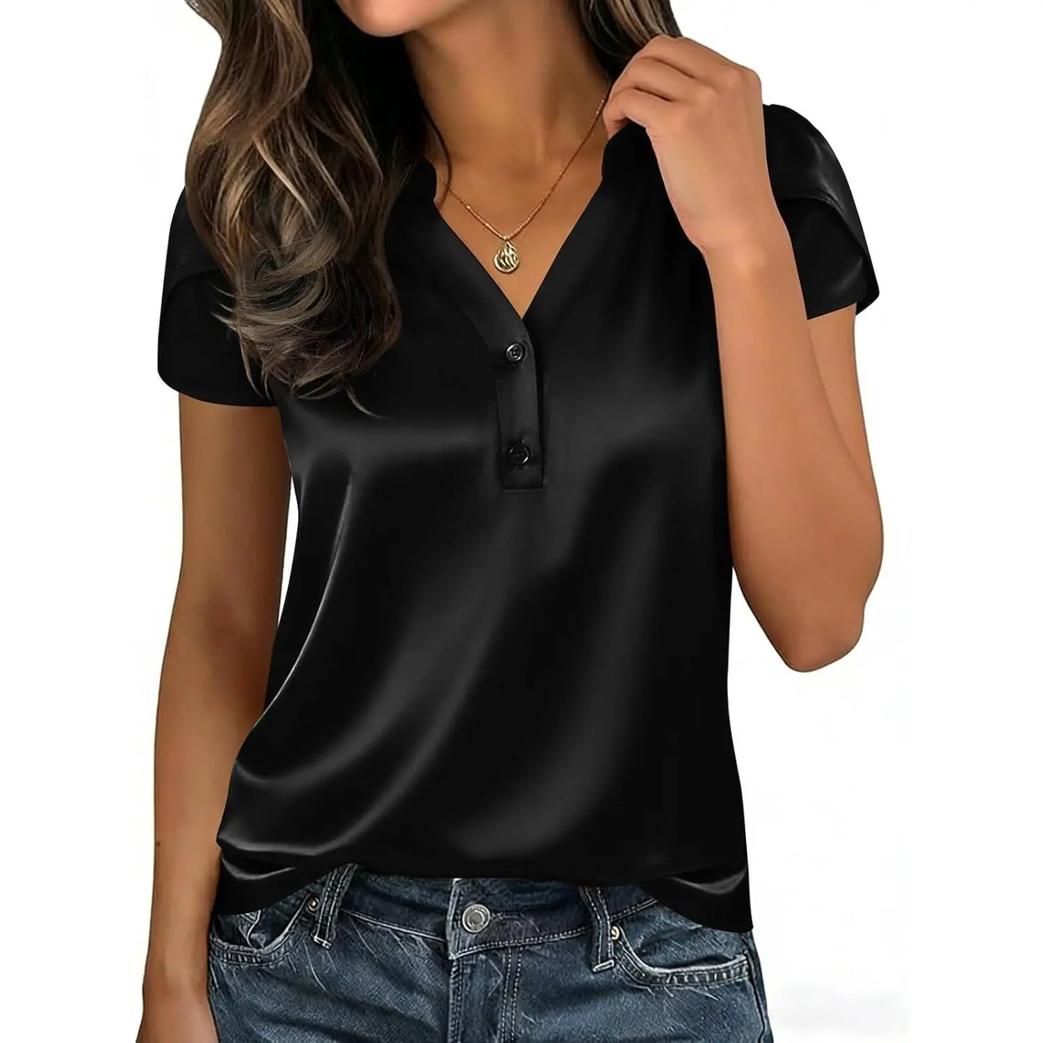 ✨ Silky Chic V-Neck Satin Blouse