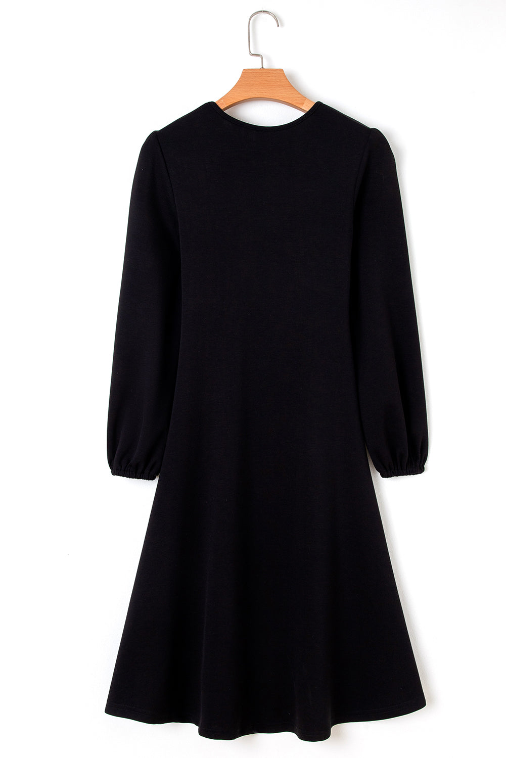 Blackish Green Solid Color Ruched Detail Long Sleeve Midi Dress