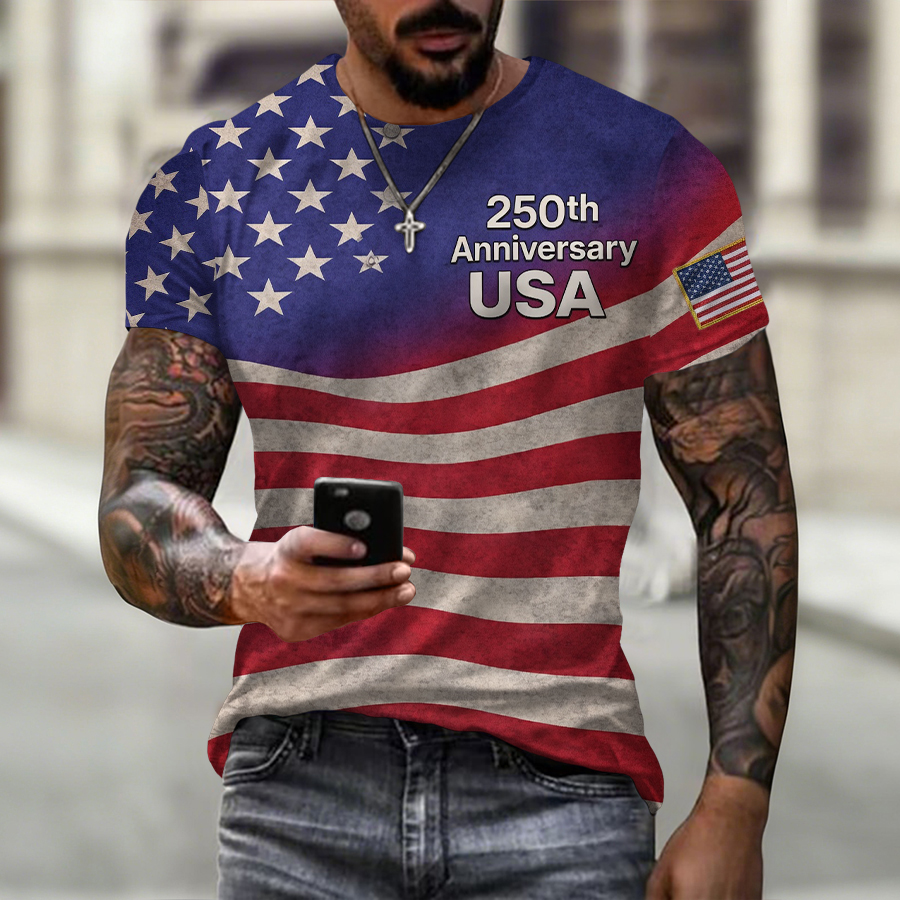 Men'S Retro Independence Day Printed Short Sleeved T-Shirt