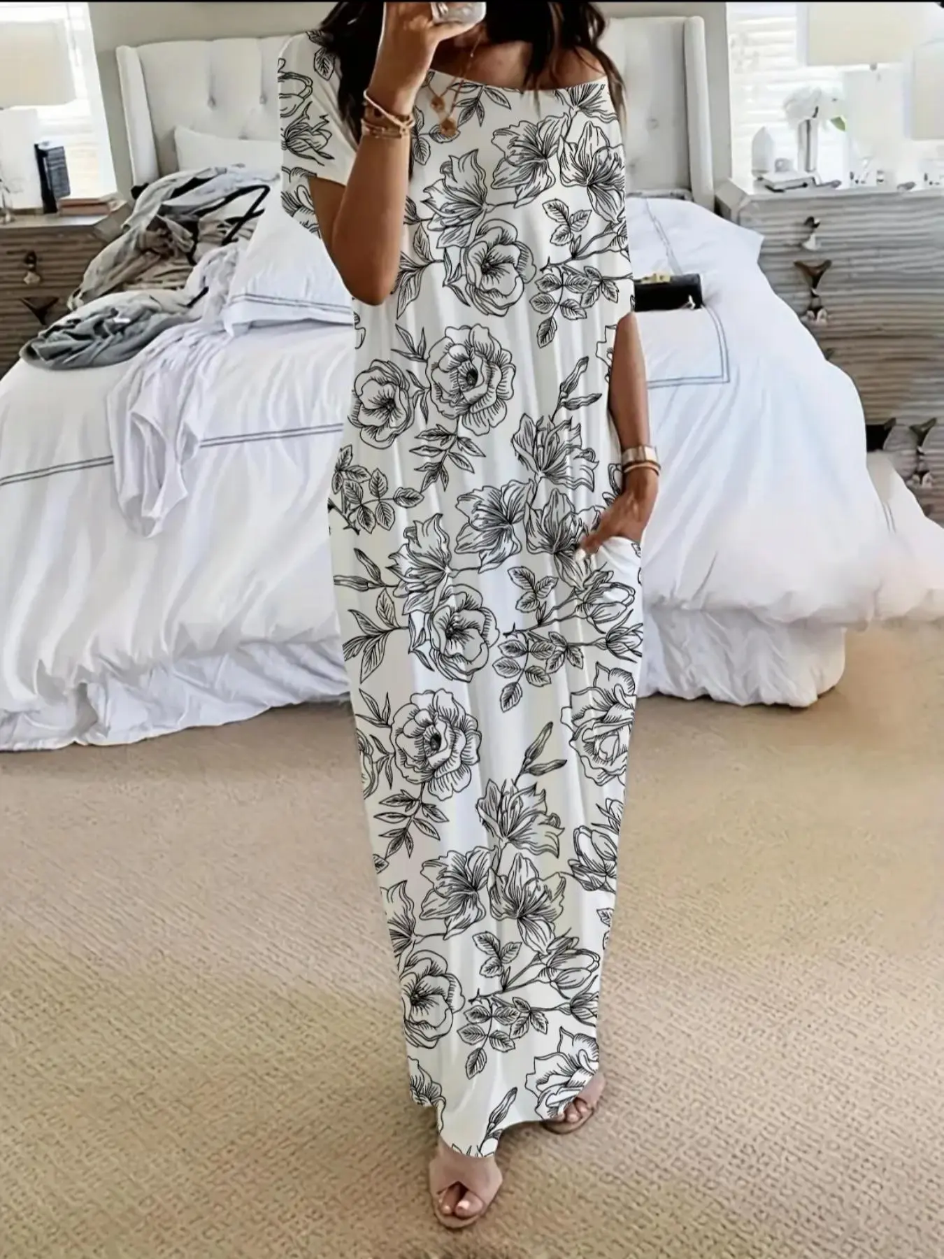 Women's Batwing Sleeve Lounge Dress - Comfy Sleepwear