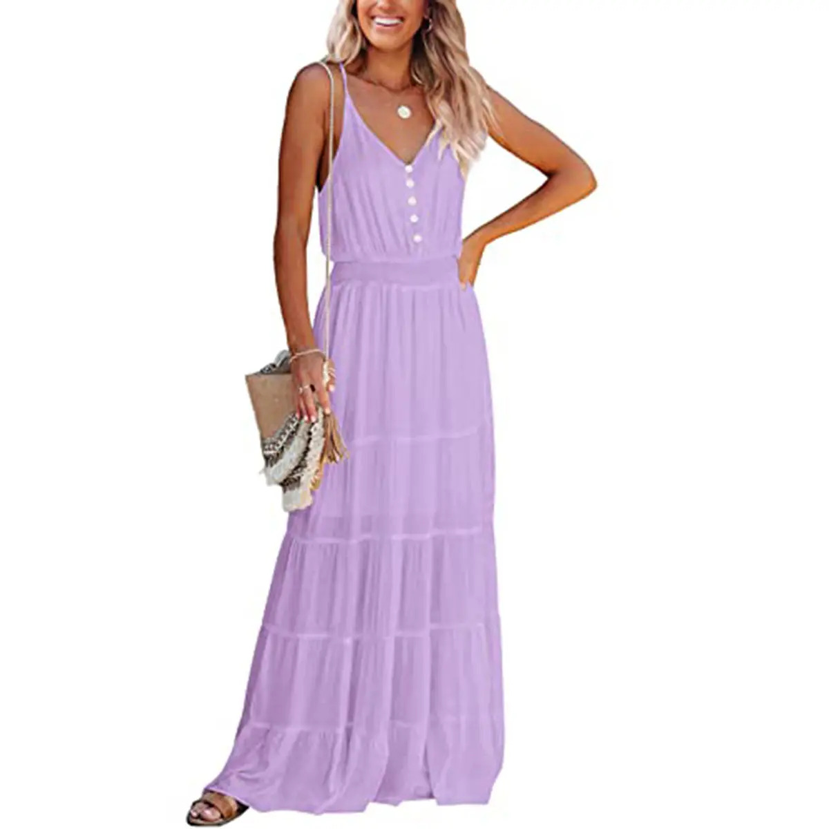 Women's Casual Summer Dress Spaghetti Strap Sleeveless High Waist Beach Long Maxi Sun Dresses