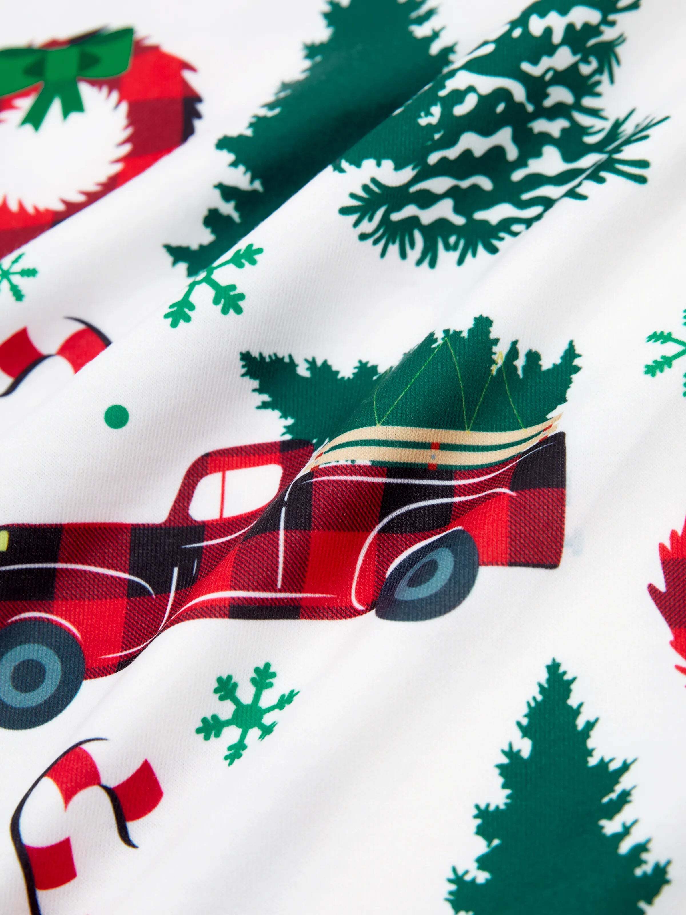 Christmas Family Matching Allover Xmas Tree & Car Print Long-sleeve Pajamas Sets with Christmas Socks Multi-color