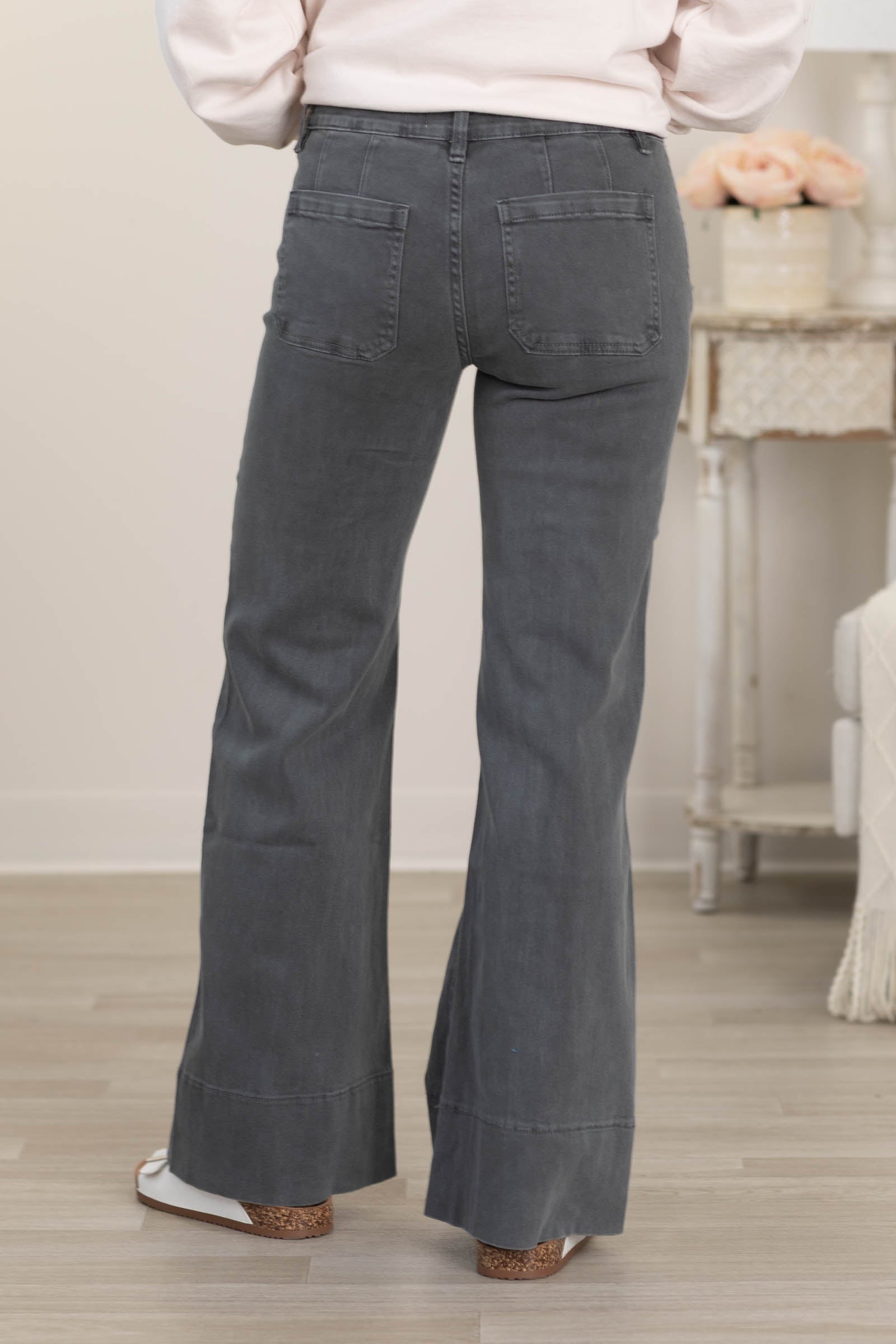 Mid Rise Wide Leg Color Denim Pants