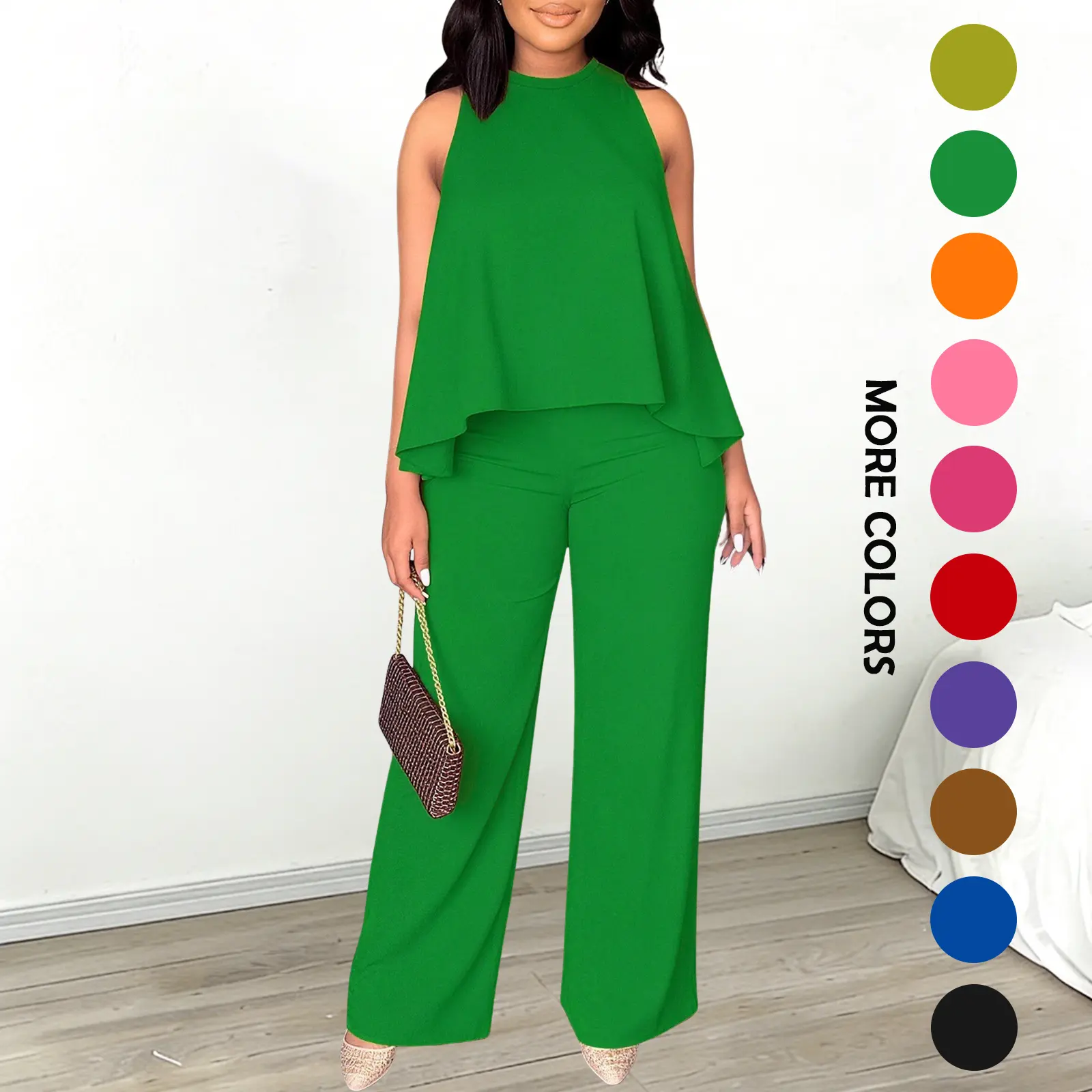 Summer Sleeveless Capri Top & Wide-Leg Pant Set