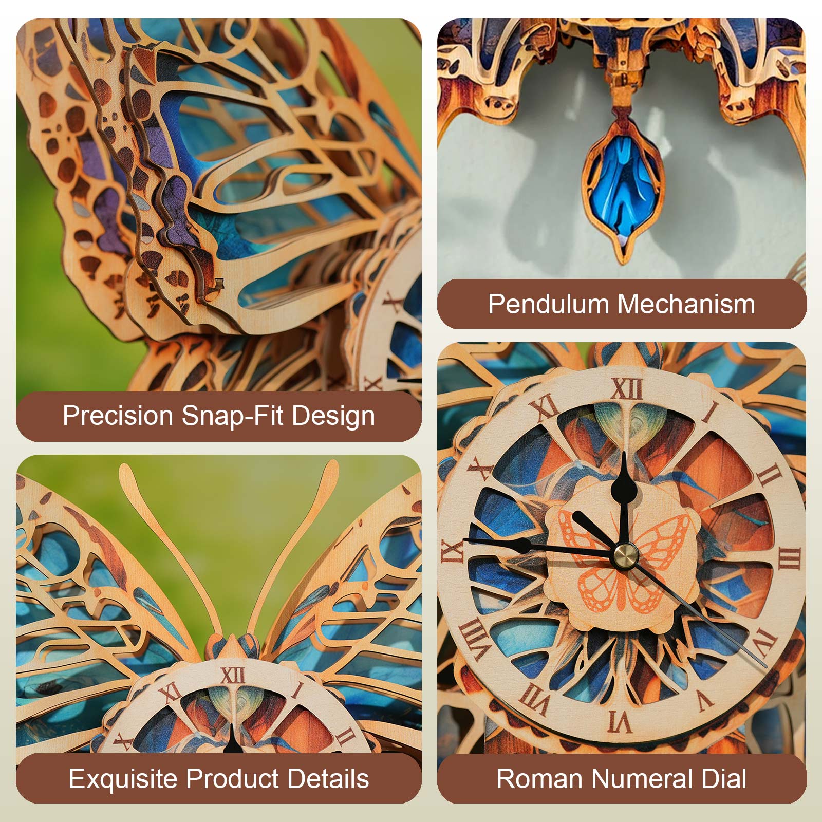 Butterfly DIY Wooden Clock, 3D Puzzle Craft Kit