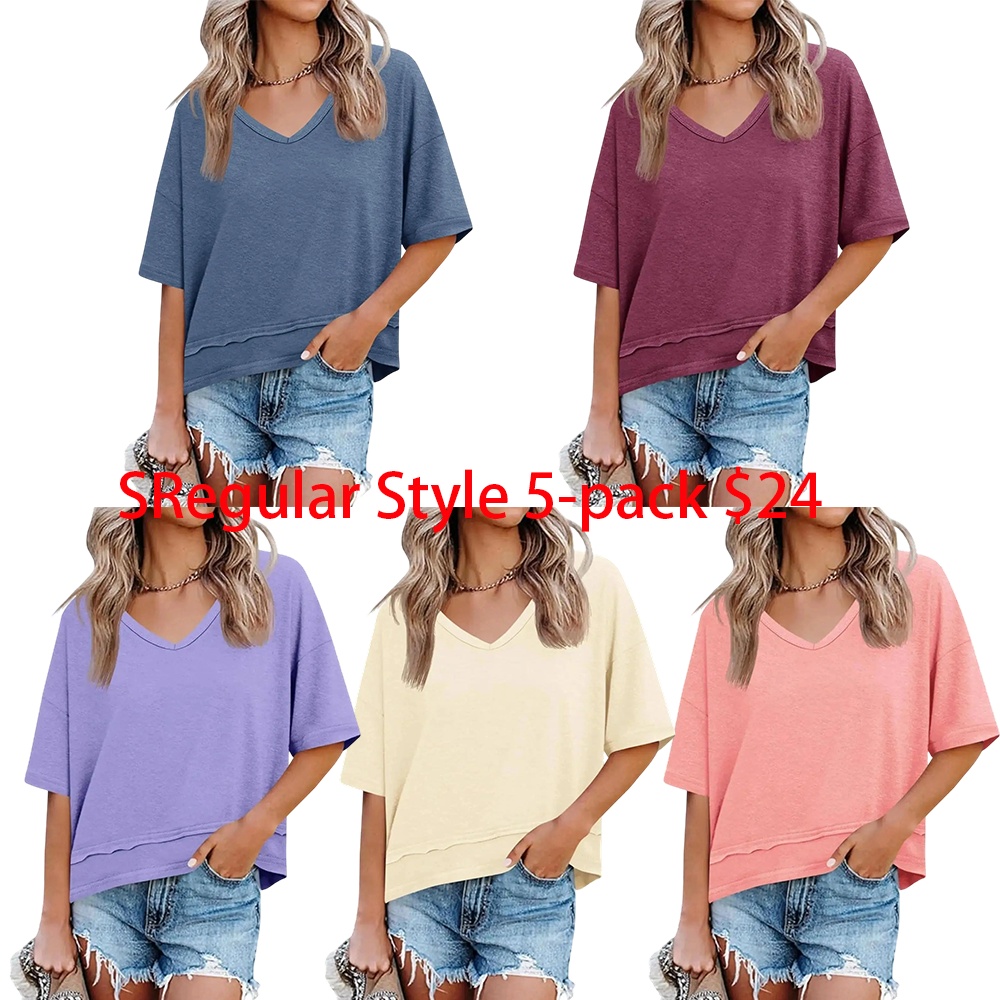 Last Chance! 5 Pieces for $24 – Today Only! Women's Summer V Neck T Shirts Casual Short Sleeve Flowy Tops Cute Loose Fit Basic Tees Soft