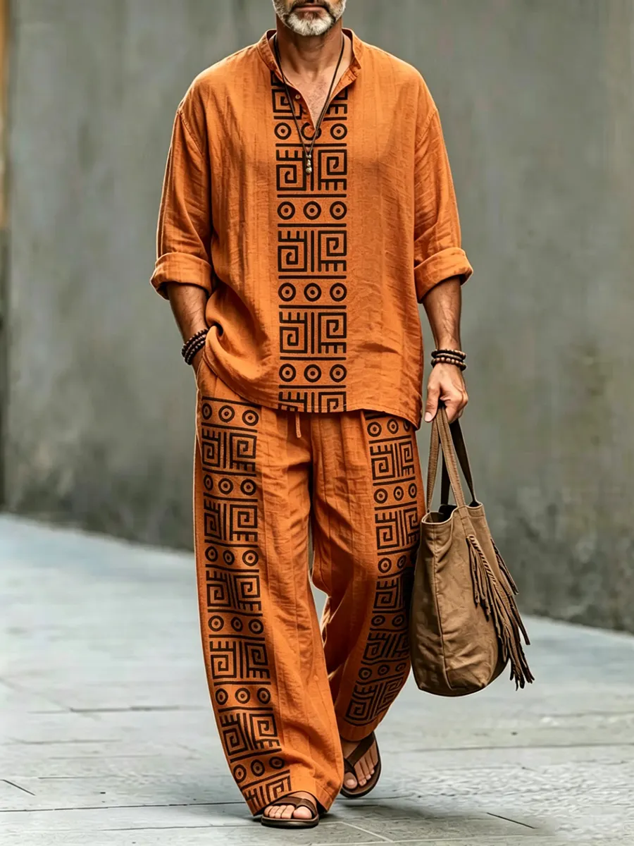Men's Geometric Art Print Casual Set