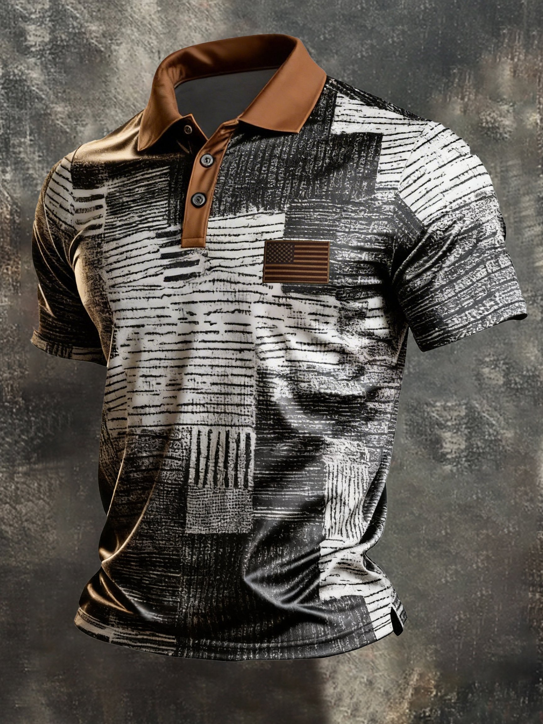 Men's Retro Patriot Color Block Polo Collar Short Sleeve