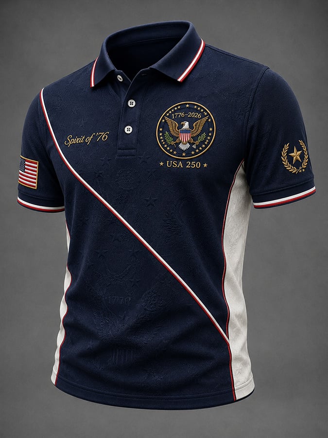 Men's Casual USA 250th Anniversary Print Polo Shirt