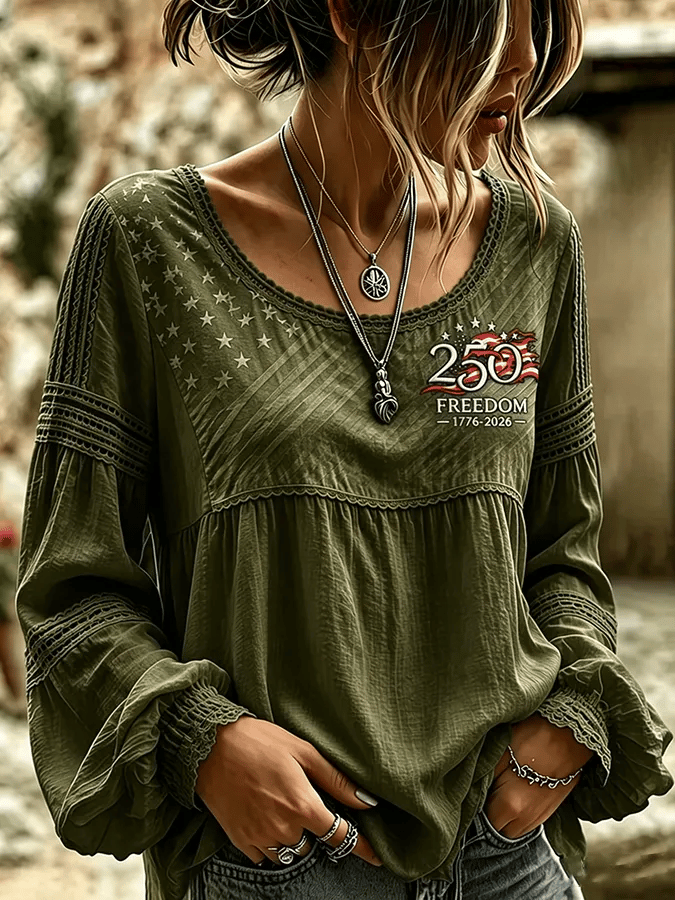 Women'S Casual Independence Day Print Top