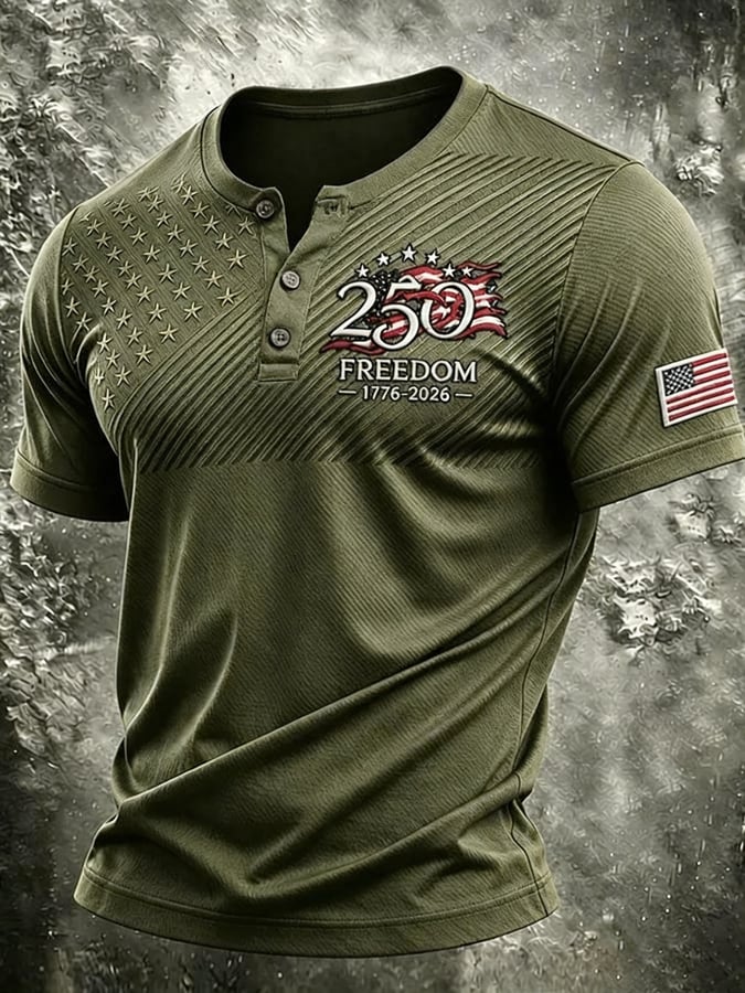 Men's Vintage Independence Day Patriot Henley T-Shirt