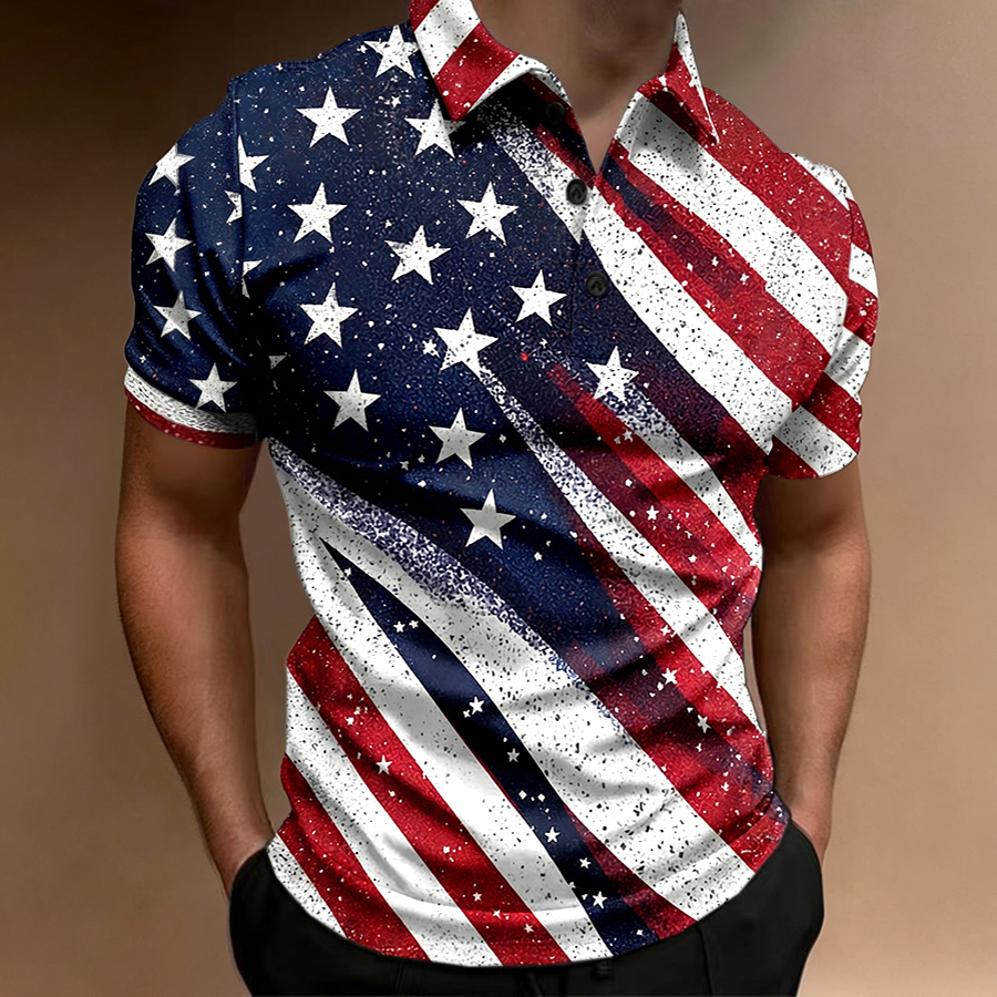 Men'S Casual Short Sleeved Polo Shirt For American Anniversary Celebration