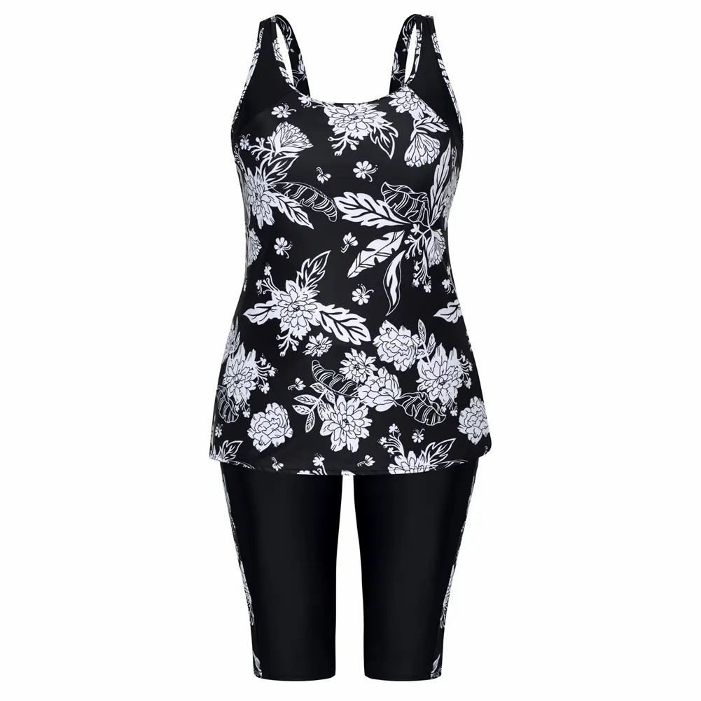 Two-Piece Swimsuit Women's Sun Protection Knee-Length Swim Shorts Tummy Control Outdoor Swimsuit Tankinis Set