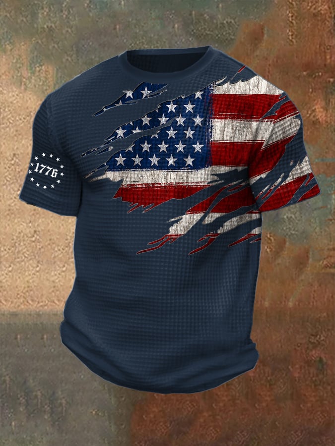 Men's Vintage Flag Design Independence Day Waffle T-Shirt