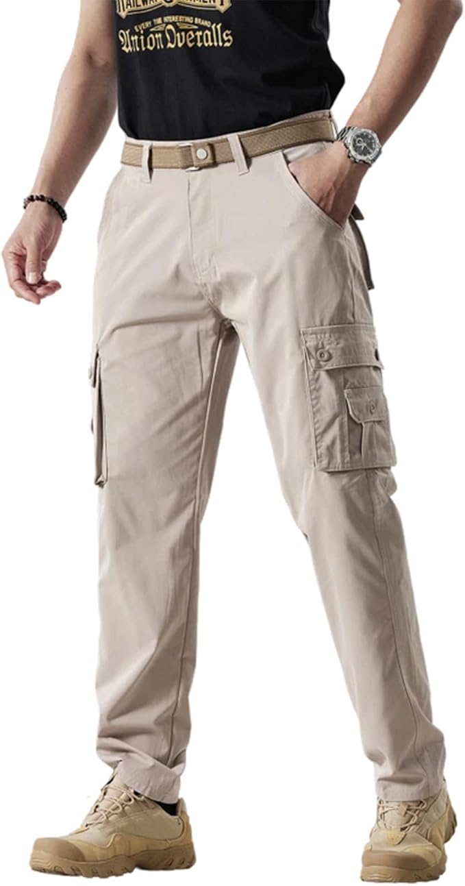 Men's Casual Cargo Pants, Workout Joggers, Relaxed Fit Stretch, Hiking Pants with Multi Pockets
