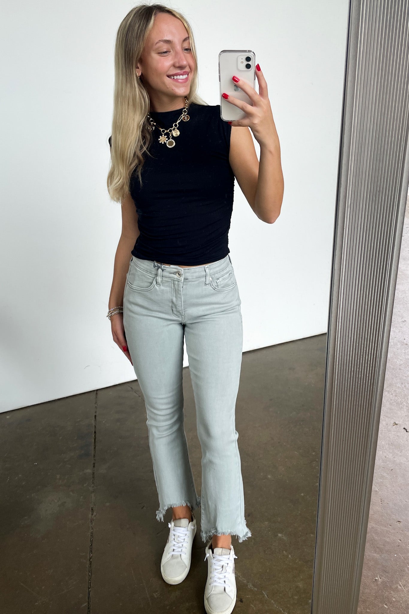 Mid Rise Kick Flare Distressed Jeans