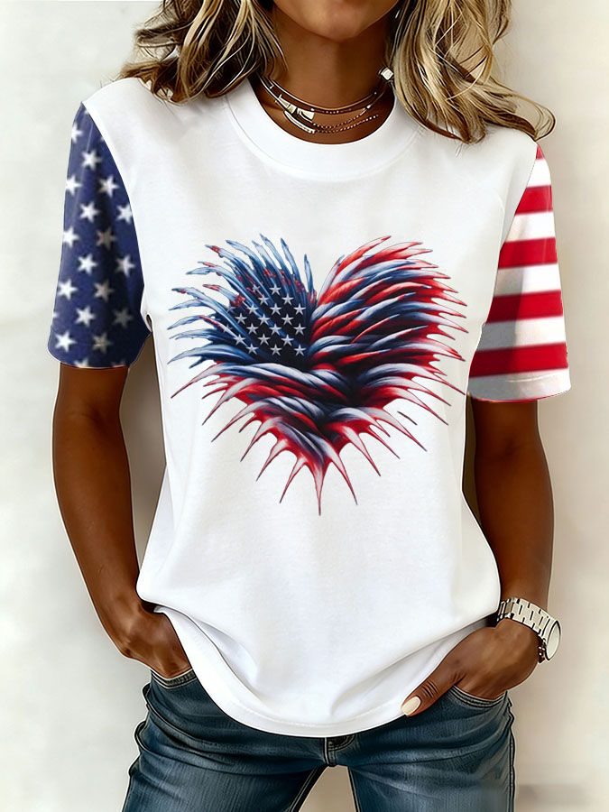 Women'S Retro American Flag Printed Casual T-Shirt