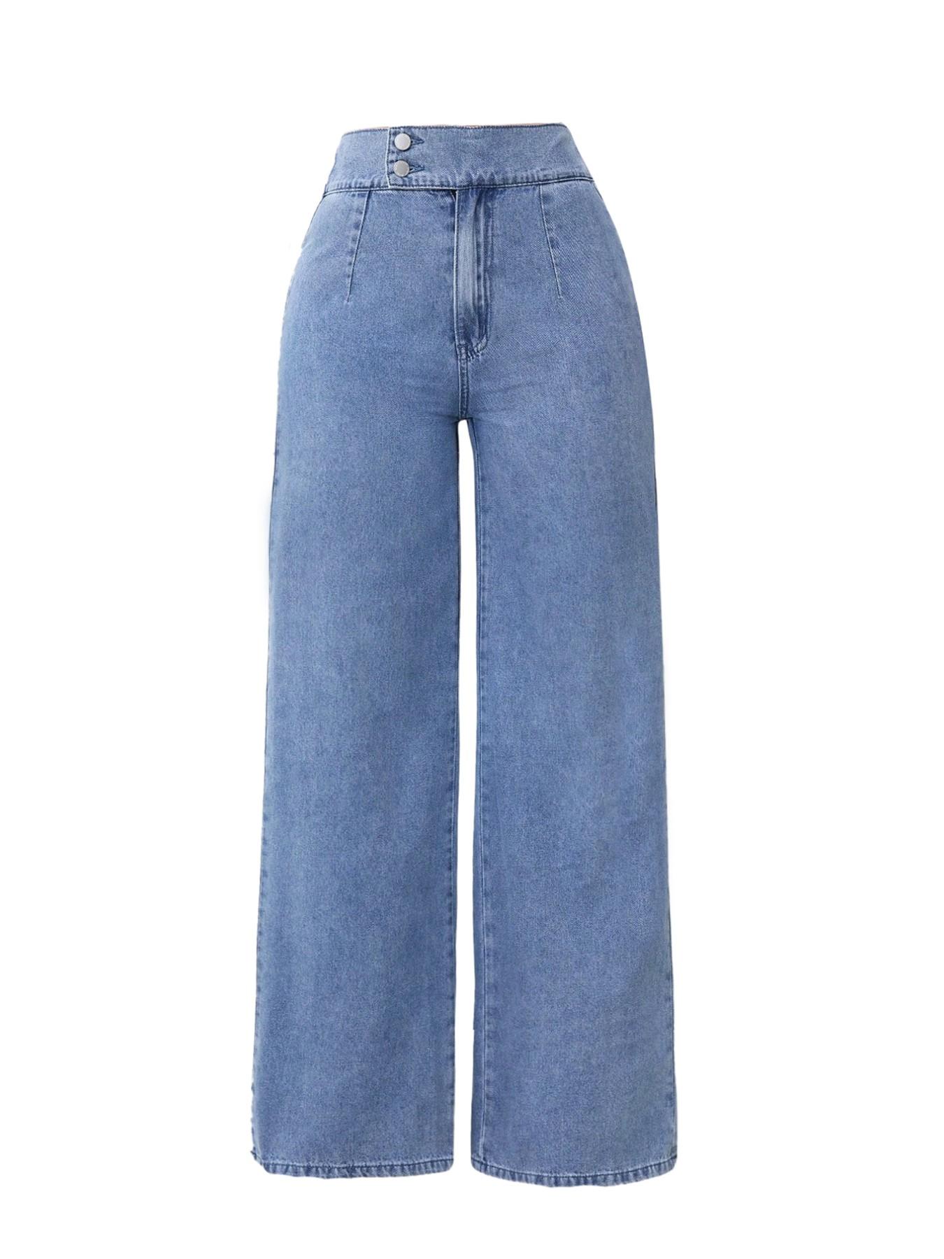 Women's Vintage-Elegant High-Waisted Wide-Leg Light-Wash Jeans