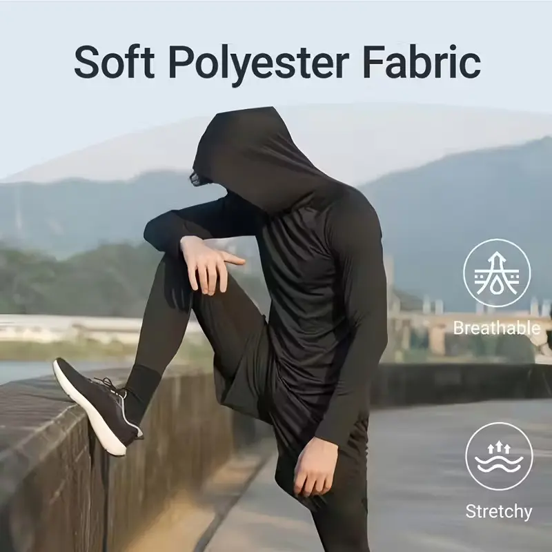 Men's Casual Hoodie Pullovers Blue Black Light Gray Slim Fit Long Sleeve Lightweight UPF Sun Protection