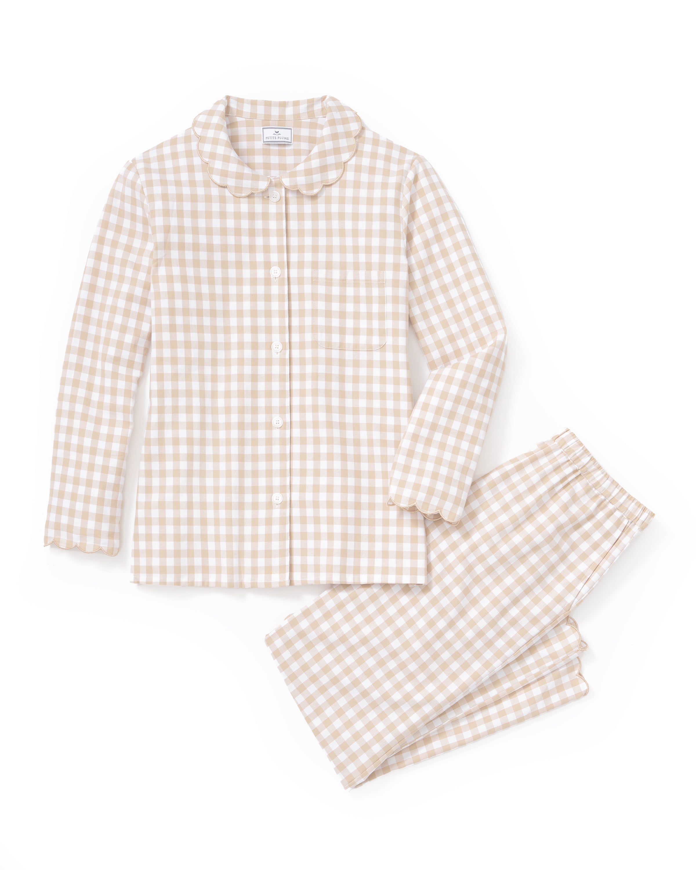 Women's Twill Colette Pajama Set in Camel Gingham