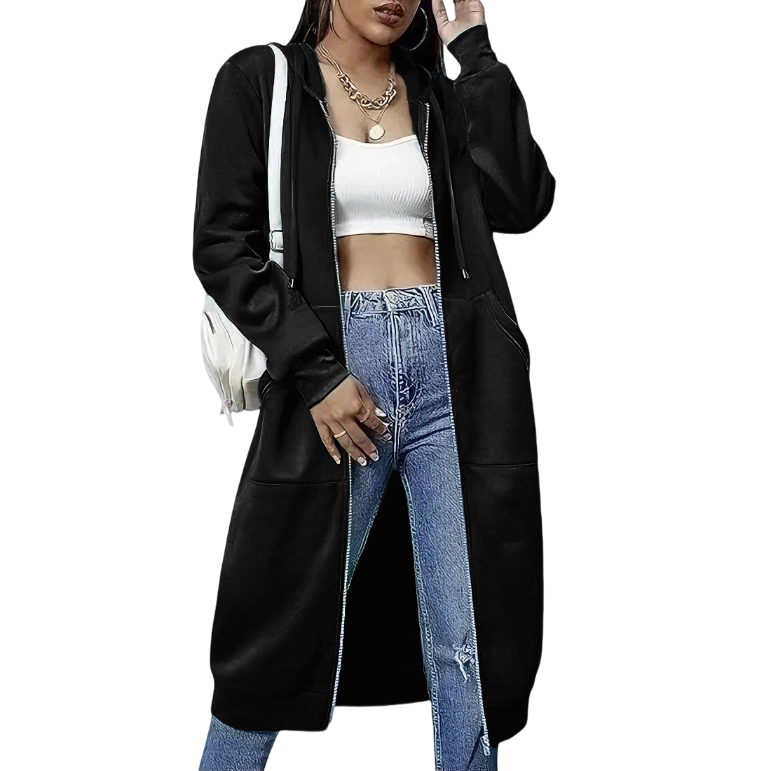 Women's casual zip-up fleece hoodie