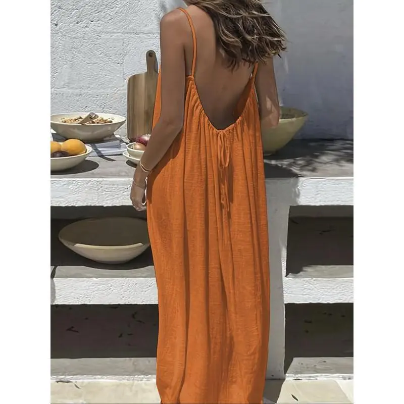 💥DON'T MISS OUT!⏰Women's Solid Cami Dress - Sleeveless Long Lounge & Sleepwear🔥Final Day Clearance!🛒