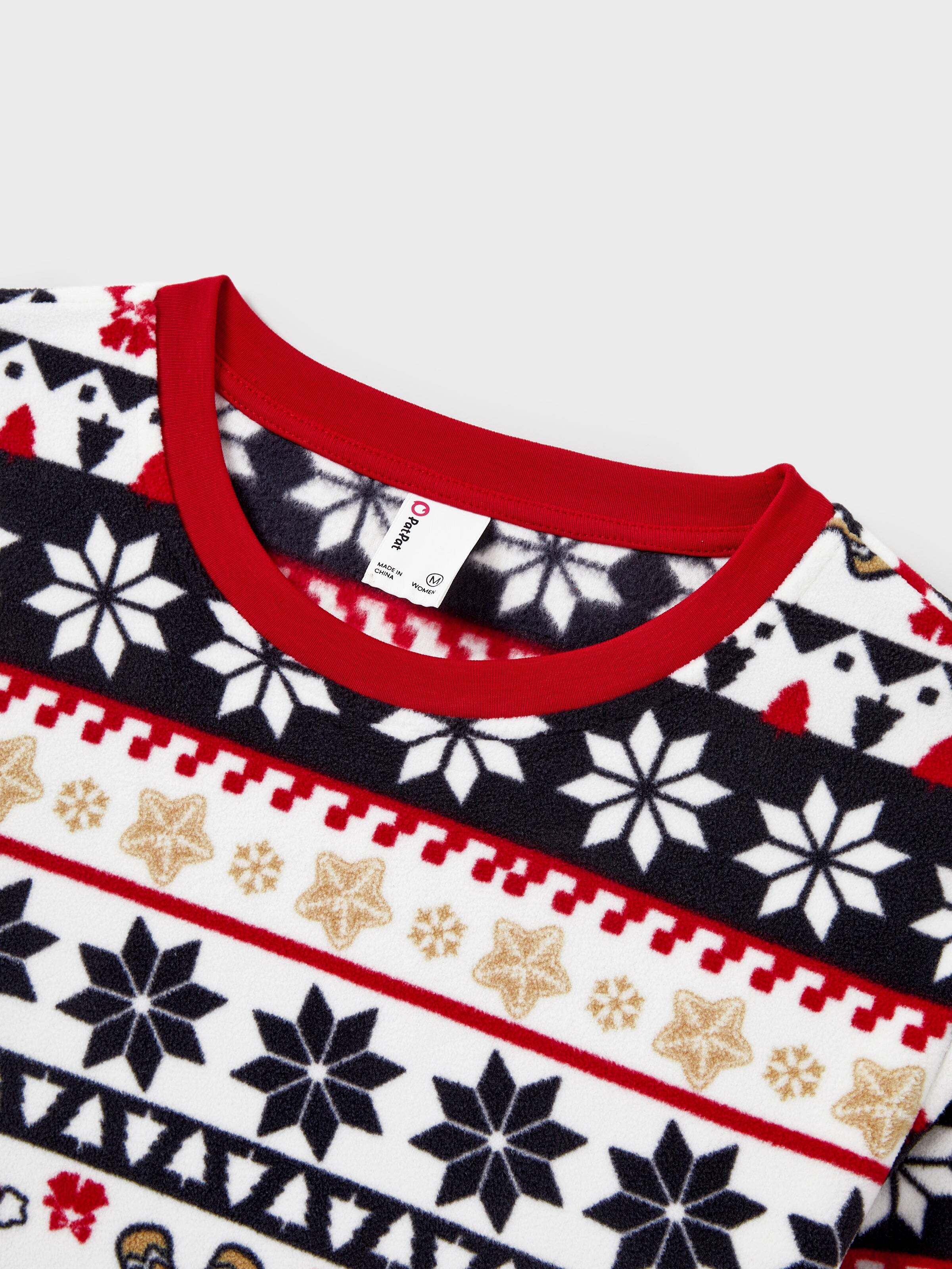 Christmas Matching Family Fleece Pajamas Set Gingerbread and Snowflake Print PJS with Christmas Socks Red