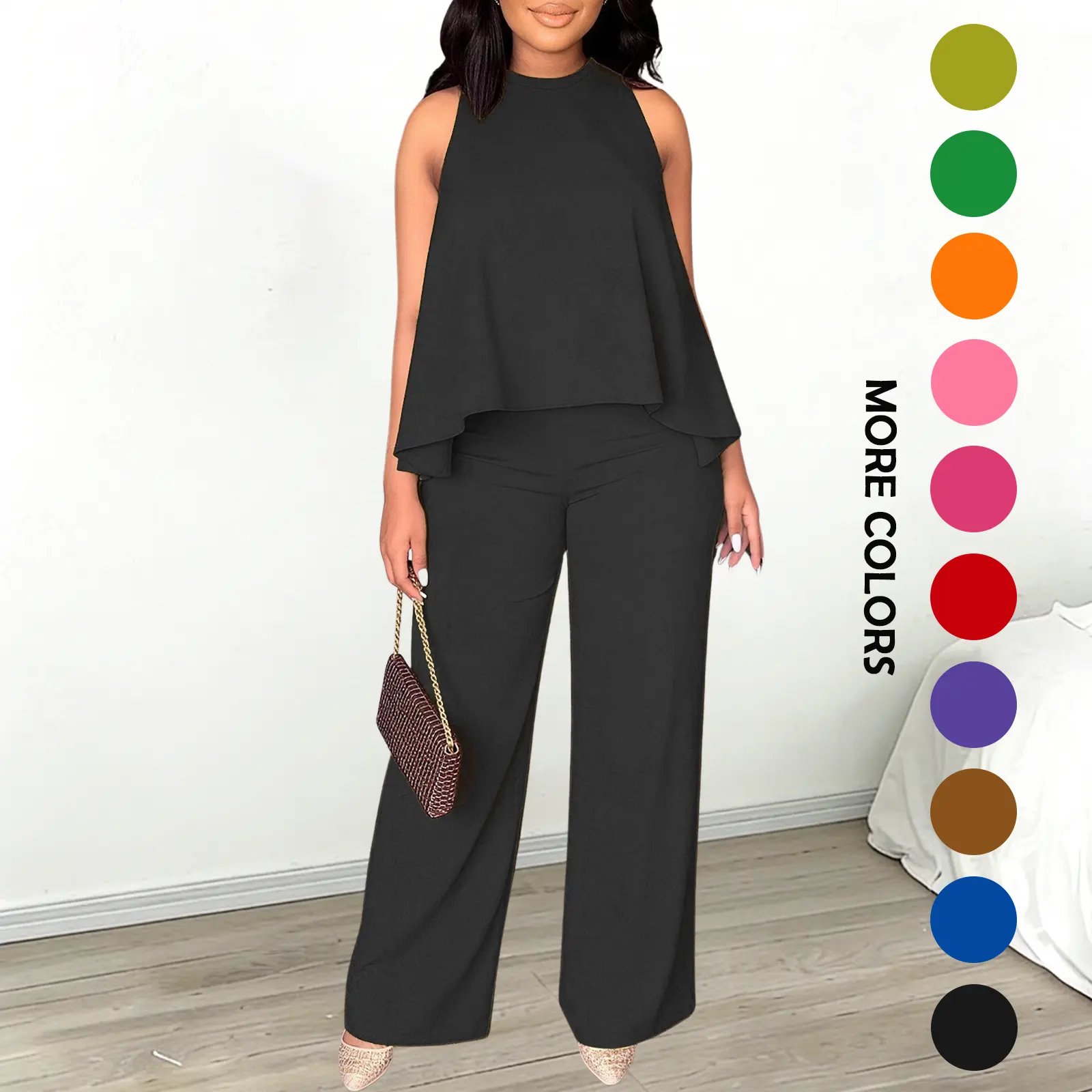 Summer Sleeveless Capri Top & Wide-Leg Pant Set